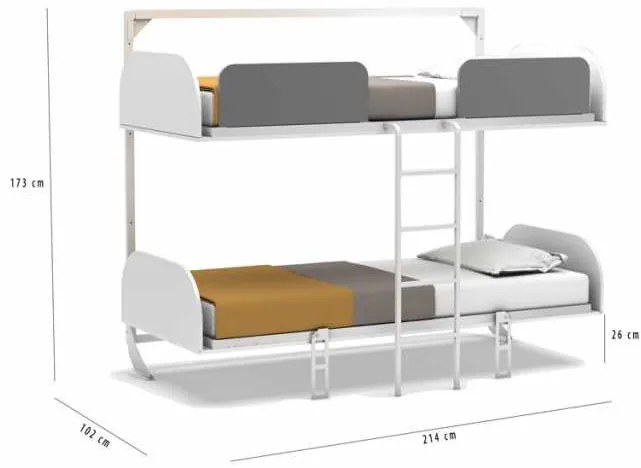 Pat rabatabil suprapus cu somiere incluse - SIMPLE BUNK - Alb Mat