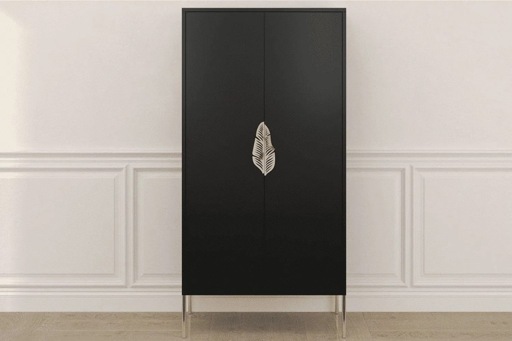 Dulap TV lemn masiv Merlin Personalizabilă Accesorii placate cu Aur, 80,1 × 40 × 160 cm - Alb