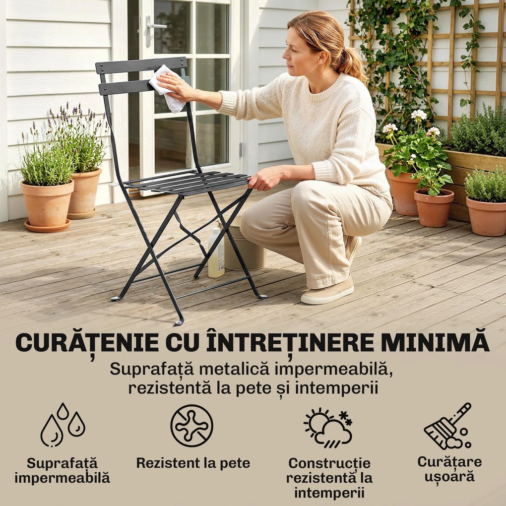 Outsunny Set de 2 Scaune de Grădină Pliabile cu Șezut cu Lamele | Aosom Romania