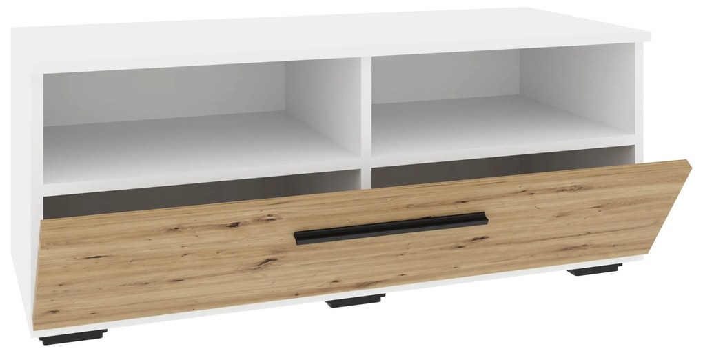 Comoda Kos, O Usa, 2 Polite, Alb/Stejar Artisan, 95 x 40 x 39 cm
