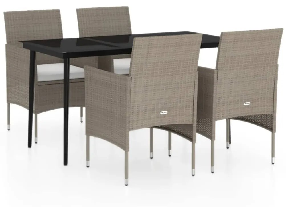 3099319 vidaXL Set de masă pentru grădină, 5 piese, cu perne, bej și negru