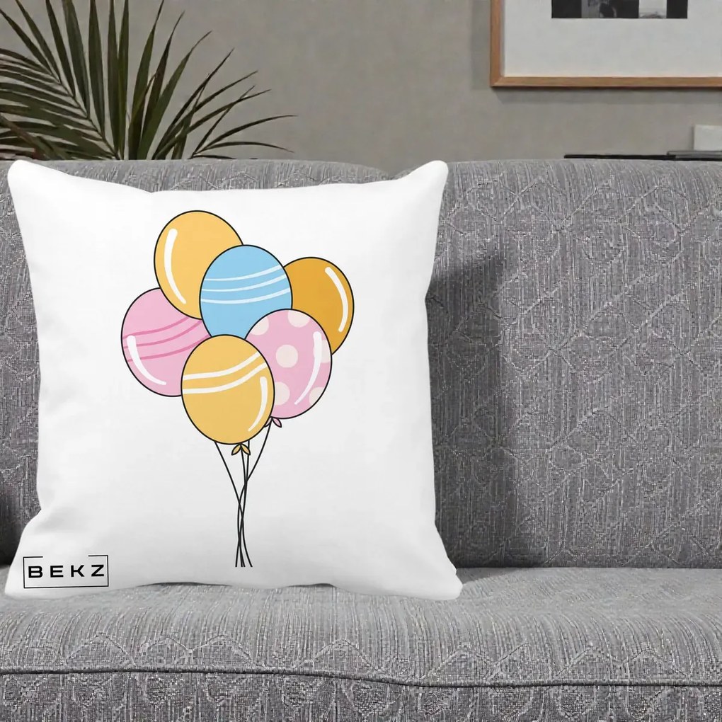Perna Decorativa Baloane Petrecere, 40x40 cm, Alba Mata, Husa Detasabila, Perna Inclusa, BEKZ®
