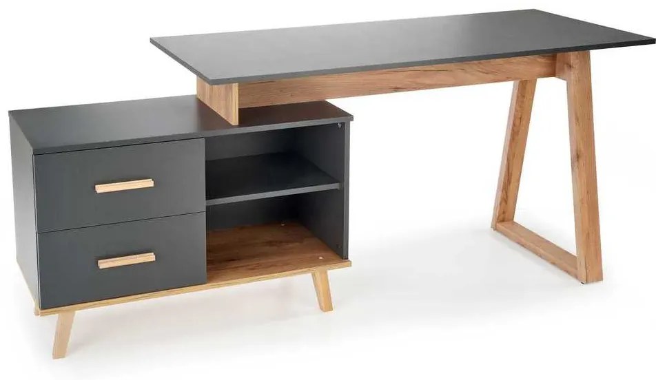 Birou Edwin de colț, antracit / stejar wotan