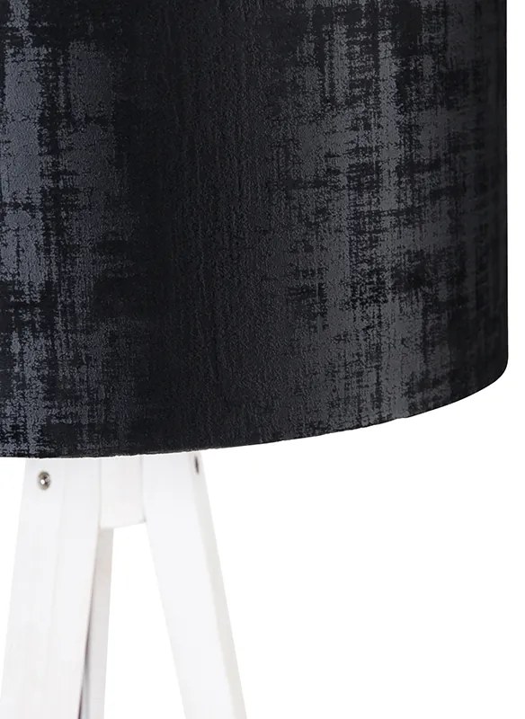 Lampă de podea modernă cu trepied alb cu abajur din catifea neagră 50 cm - Tripod Classic