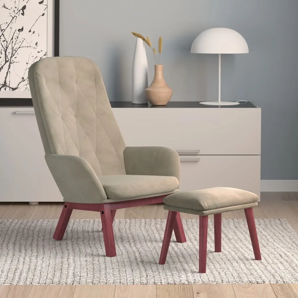 3097656 vidaXL Scaun de relaxare cu taburet, gri deschis, catifea