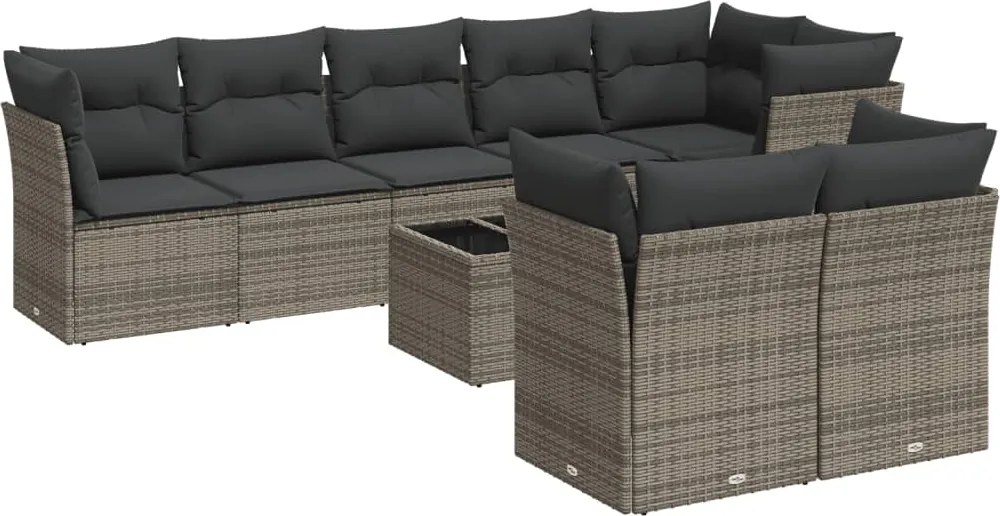 vidaXL Set canapele de grădină, 9 piese, cu perne, gri, poliratan