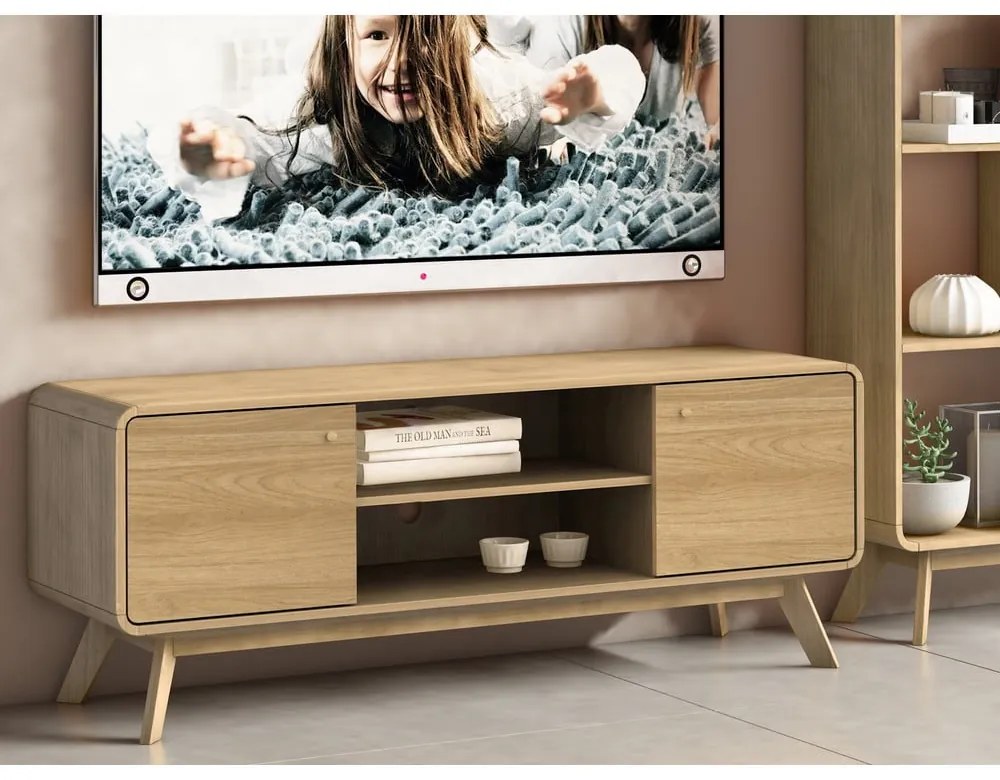 Masă TV în culoare naturală cu aspect de lemn de stejar 140x53 cm Cassie - Støraa