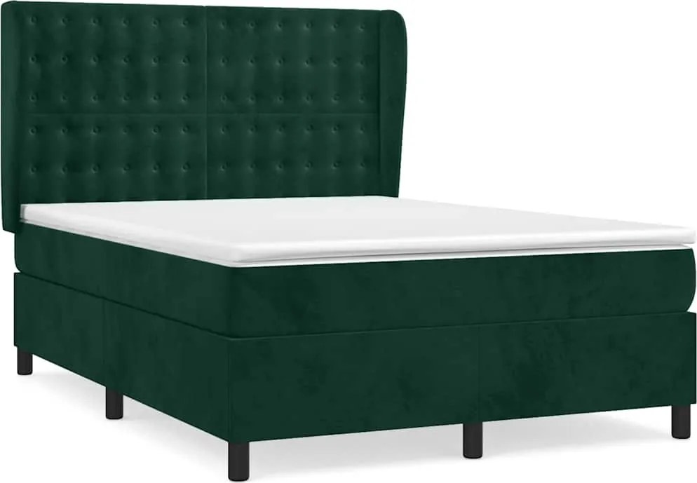 vidaXL Pat box spring cu saltea, verde închis, 140x190 cm, catifea