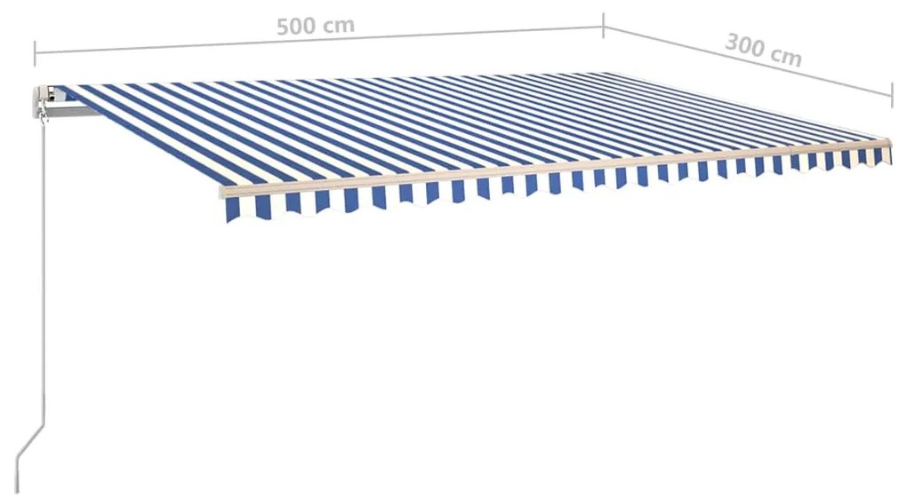 Copertina retractabila automat, cu stalpi, albastrualb, 5x3 m Albastru si alb, 5 x 3 m