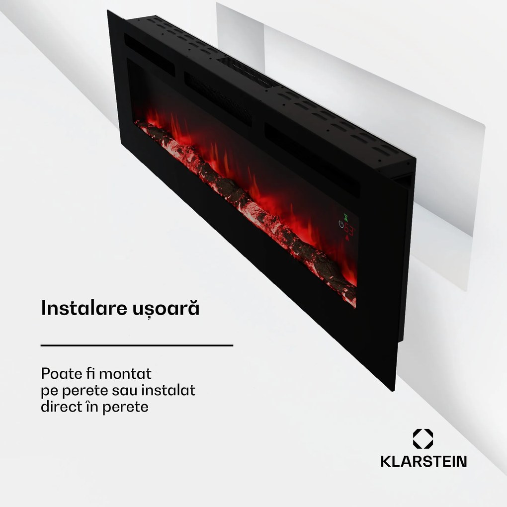 Klarstein Șemineu electric inteligent Galeras Smart, 2 setări de temperatură, 16 - 30°| Iluzia flăcării LED, Opțiune de conectare IOT