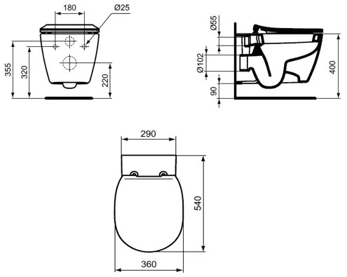 Vas WC suspendat 36 x 54 cm, fixare ascunsa Ideal Standard Connect, E771801