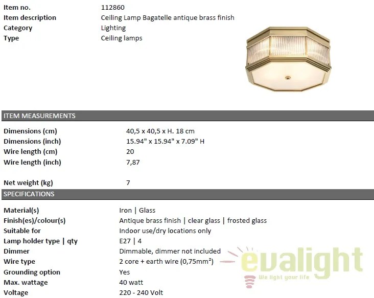 Plafoniera design LUX Bagatelle alama finisaj antic 112860 HZ