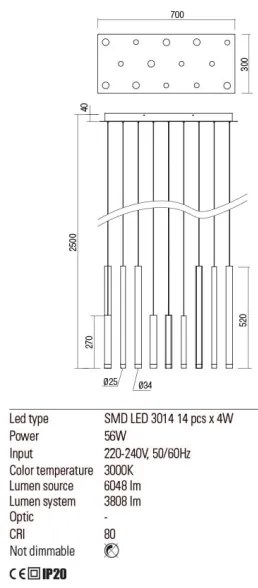Lustră LED pe cablu Redo 01-2055 MADISON 14xLED/4W/230V cupru