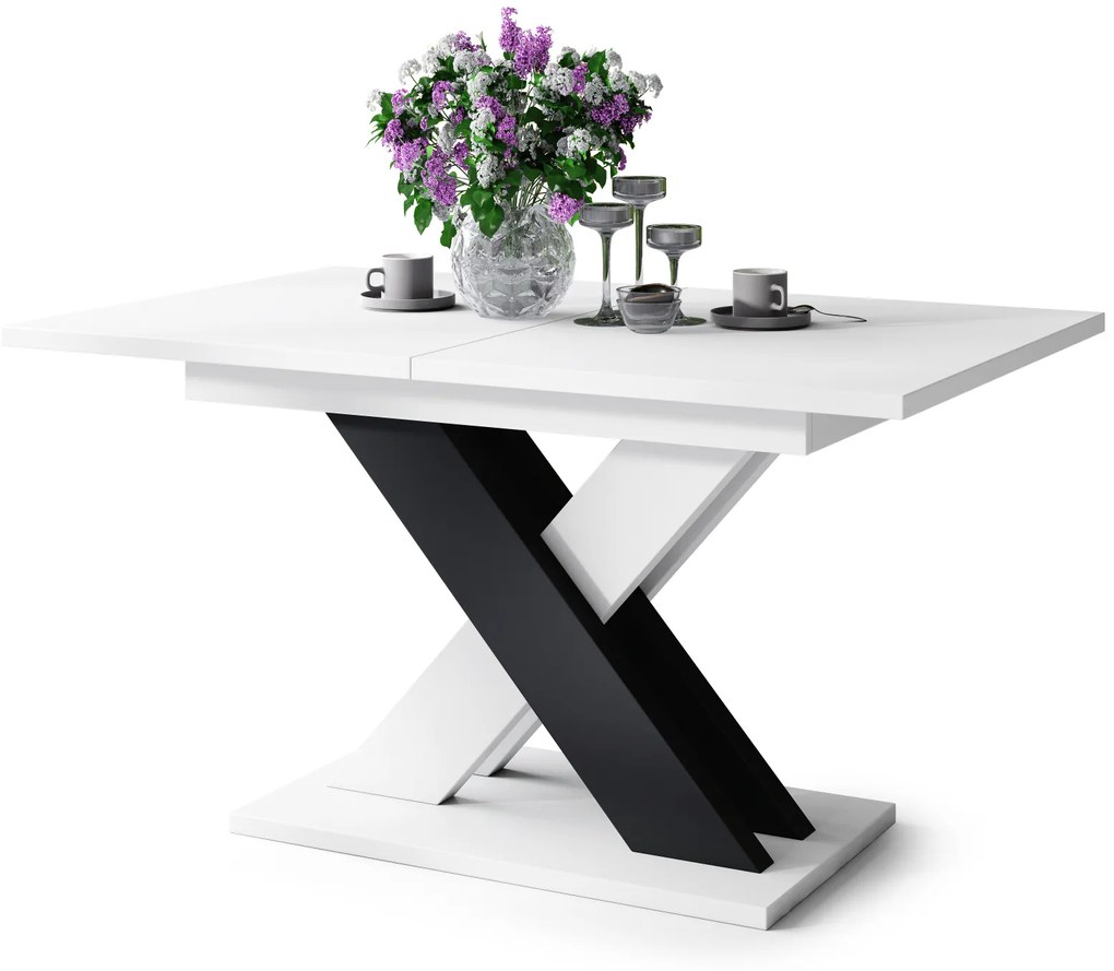 Mazzoni KARO Alb Mat/Negru Mat – MASĂ/MĂSUȚĂ DE CAFEA MODERNĂ CU BLAT EXTENSIBIL până la 180 cm