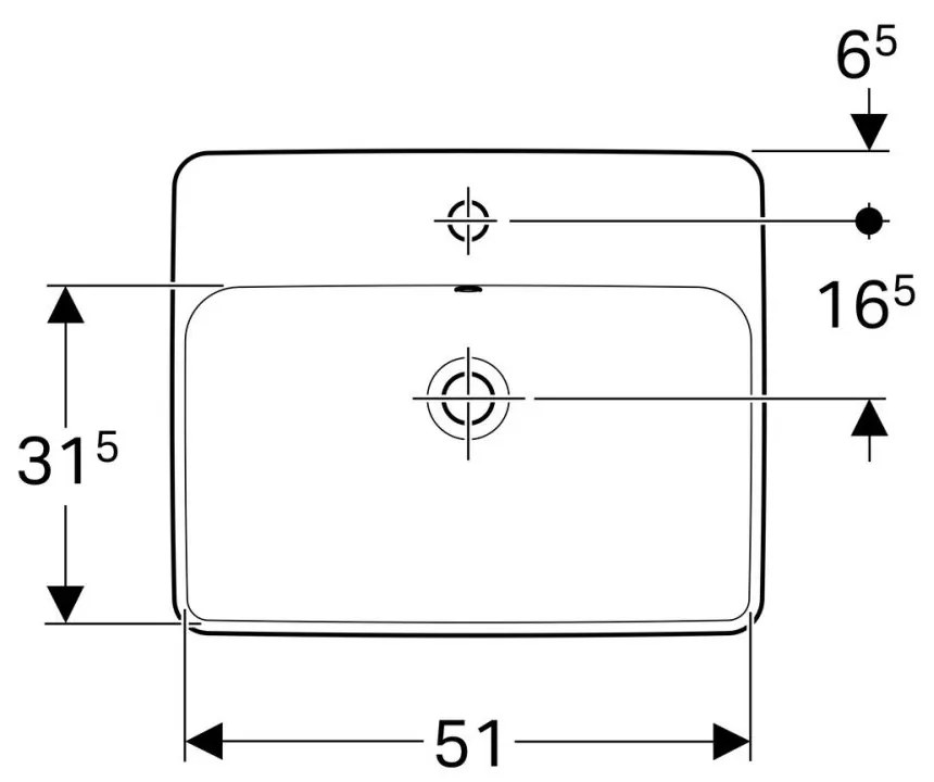 Lavoar baie incastrat alb 55 cm, dreptunghiular, cu orificiu baterie, Geberit VariForm Cu orificiu
