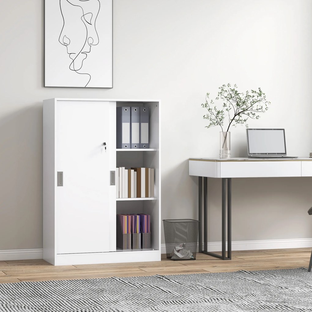 Vinsetto Dulap pentru birou cu 3 rafturi si 2 chei de siguranta, mobilier pentru birou din PAL, 80x40x120 cm, alb