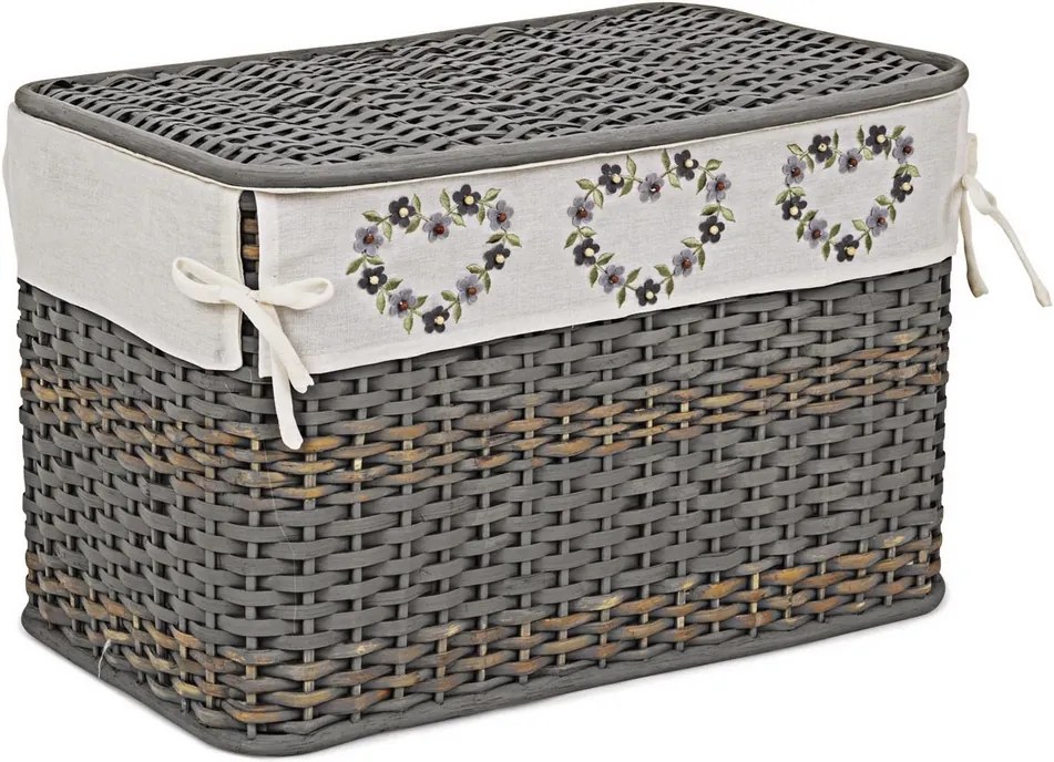 Cos depozitare din rattan textil gri alb 60 cm x 35 cm x 38 h