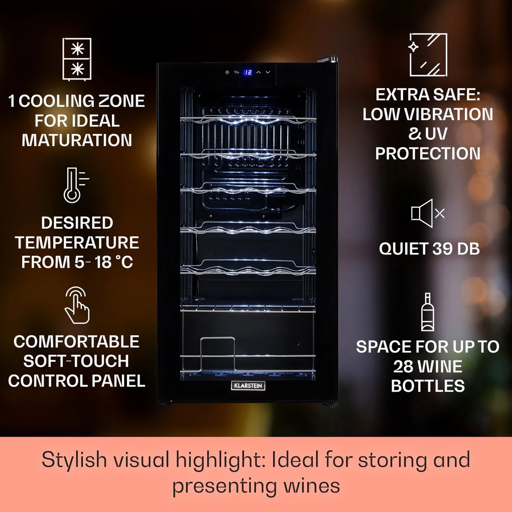 Shiraz 28 Uno, frigider pentru vin, 74 litri, 28 sticle, panou de control tactil, 5-18°C
