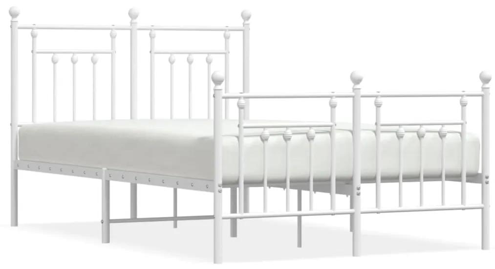 353603 vidaXL Cadru de pat metalic cu tăblie, alb, 135x190 cm