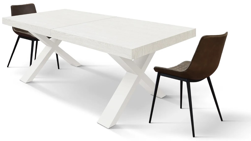 Masa Linda extensibila, blat PAL - BLAT RUSTIC, PICIOR ALB - 160 cm / 90 cm / h 77