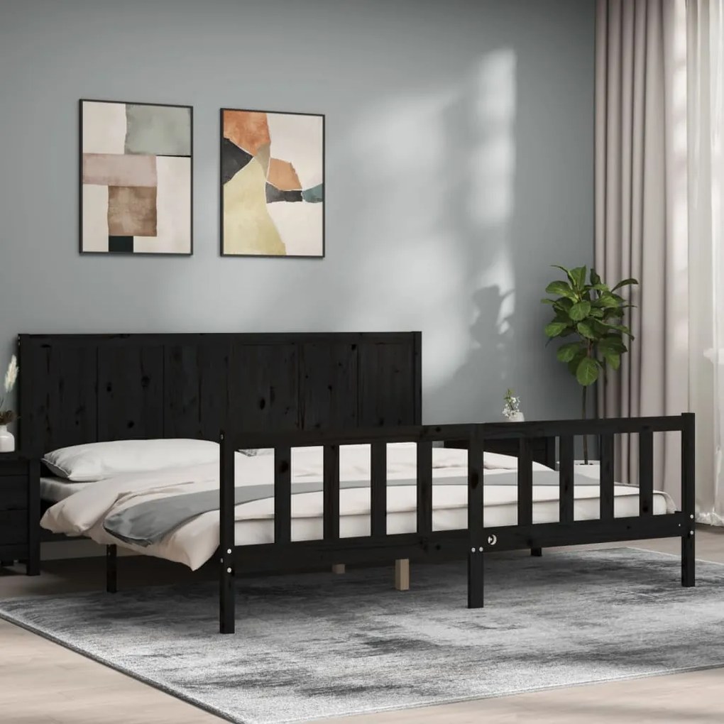vidaXL Cadru pat cu tăblie 200x200 cm, negru, lemn masiv
