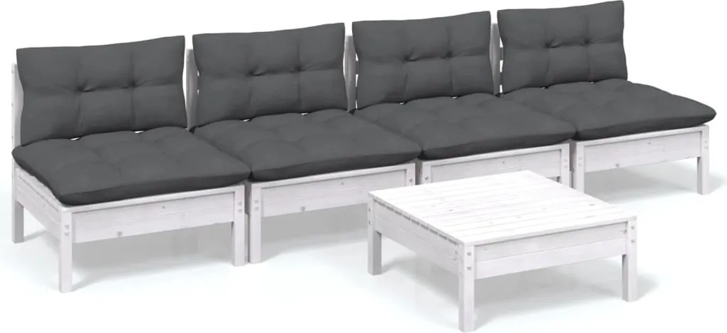 vidaXL Set mobilier grădină cu perne antracit, 5 piese, lemn de pin