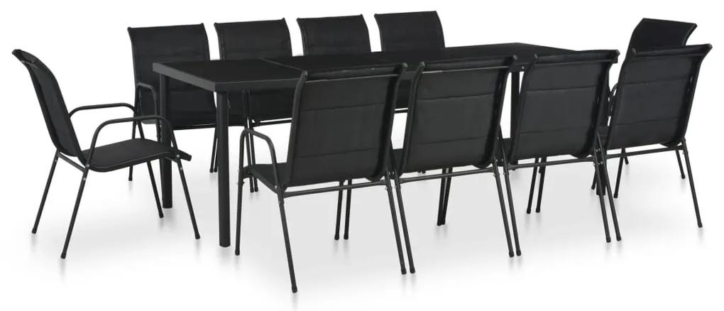 44707 vidaXL Set mobilier de exterior, 11 piese, negru, oțel