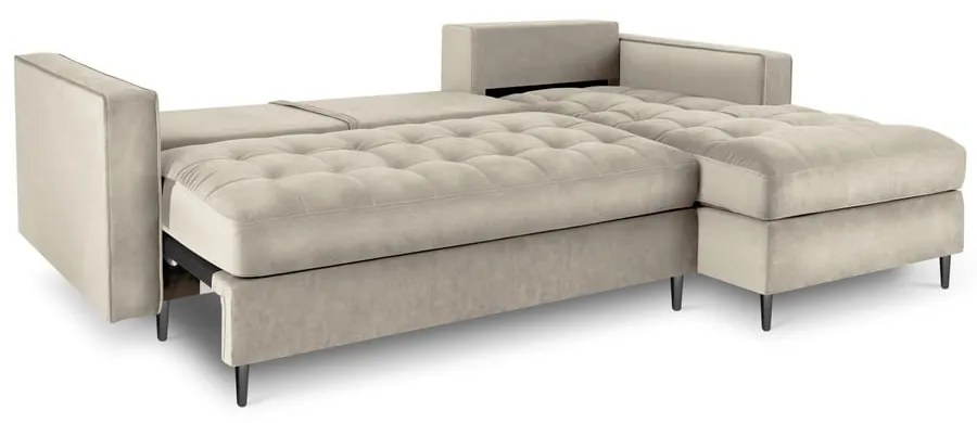 Colțar extensibil din catifea cu șezlong dreapta Milo Casa Santo, bej