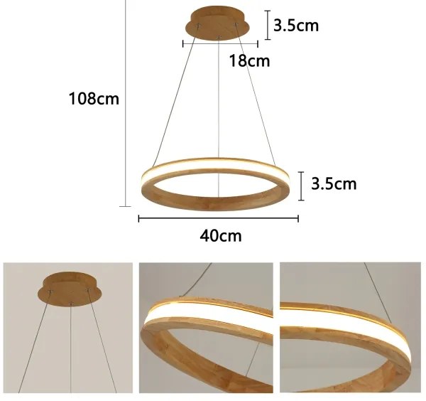 Brilagi - Lustră LED UMEA WOOD, suspendată pe cablu, LED/30W/230V, Ø 40 cm, lemn de cauciuc
