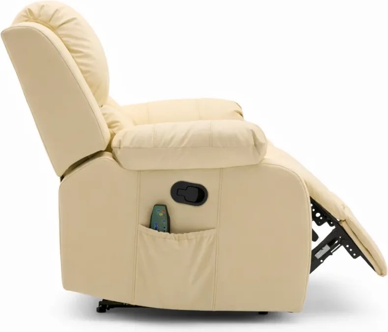 Fotoliu Masaj, Incalzire, rabatabil, sezut cu arcuri metalice, suport picioare extensibil, PU, Bej