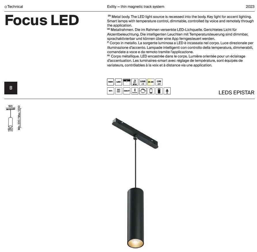 Pendul LED, accesoriu pentru sina magnetica Exility, Focus LED negru 3000K