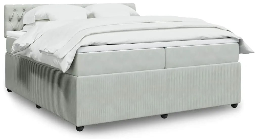 vidaXL Pat box spring cu saltea, gri deschis, 200x200 cm, catifea
