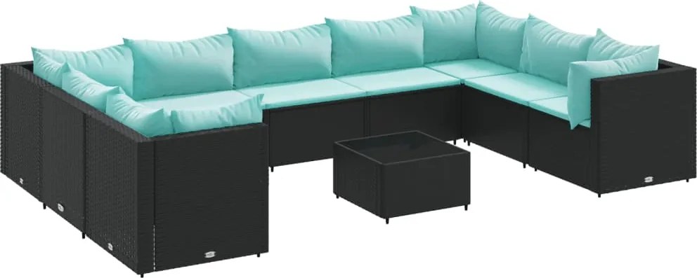 vidaXL Set mobilier de grădină cu perne, 10 piese, negru, poliratan