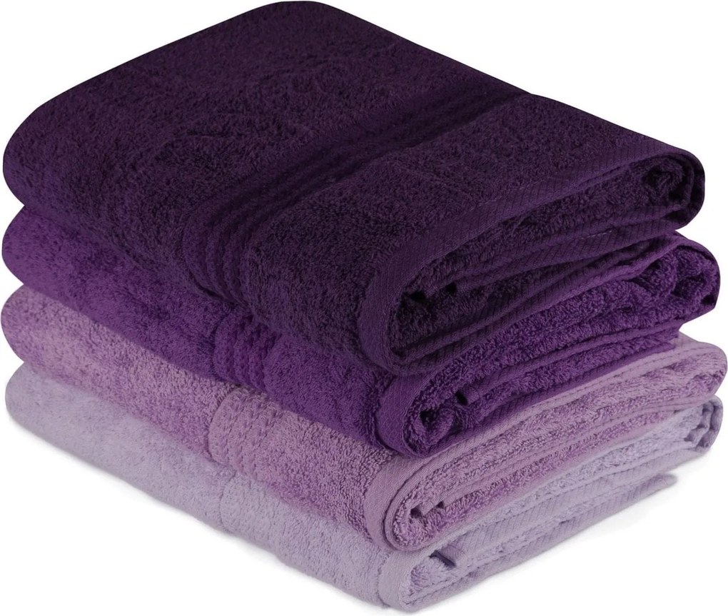 Set 4 prosoape baie RAINBOW, mov, bumbac, 70x140 cm