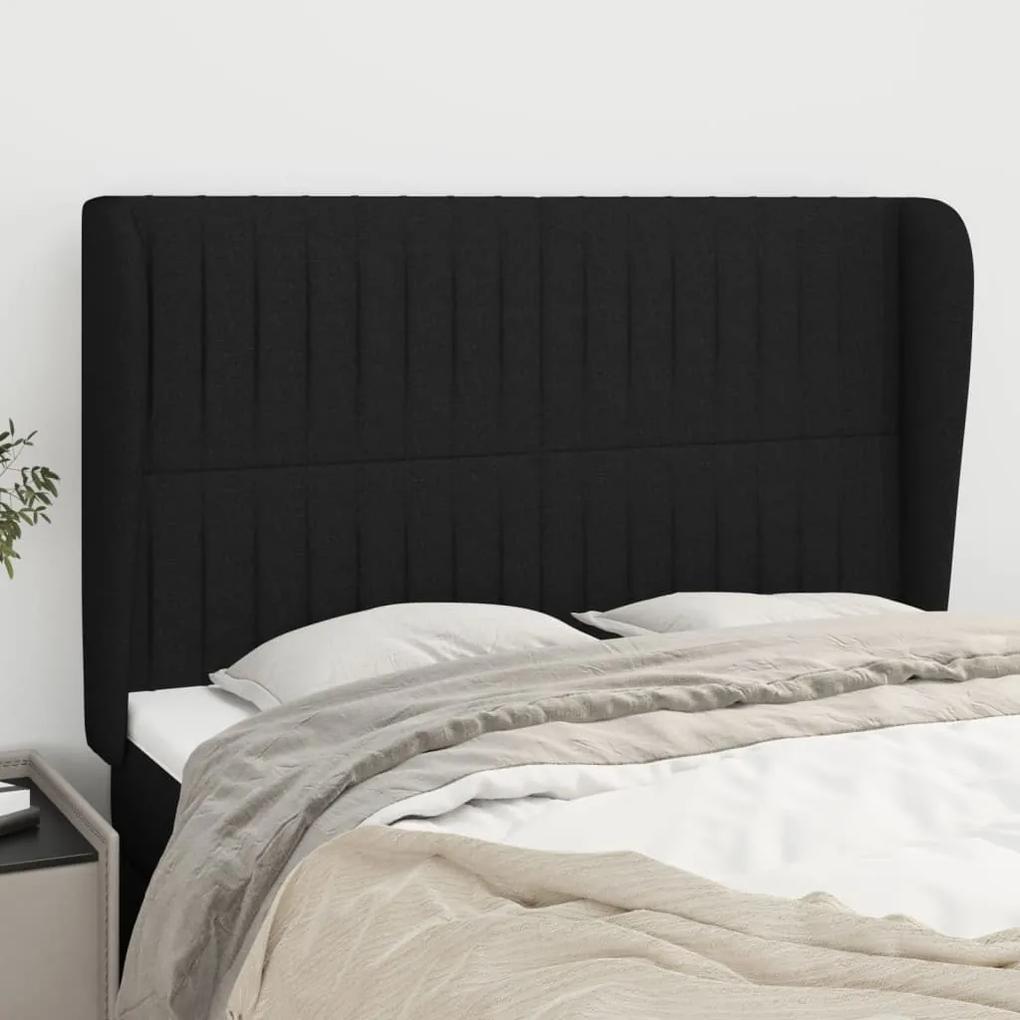 3118194 vidaXL Tăblie de pat cu aripioare, negru, 147x23x118/128 cm, textil