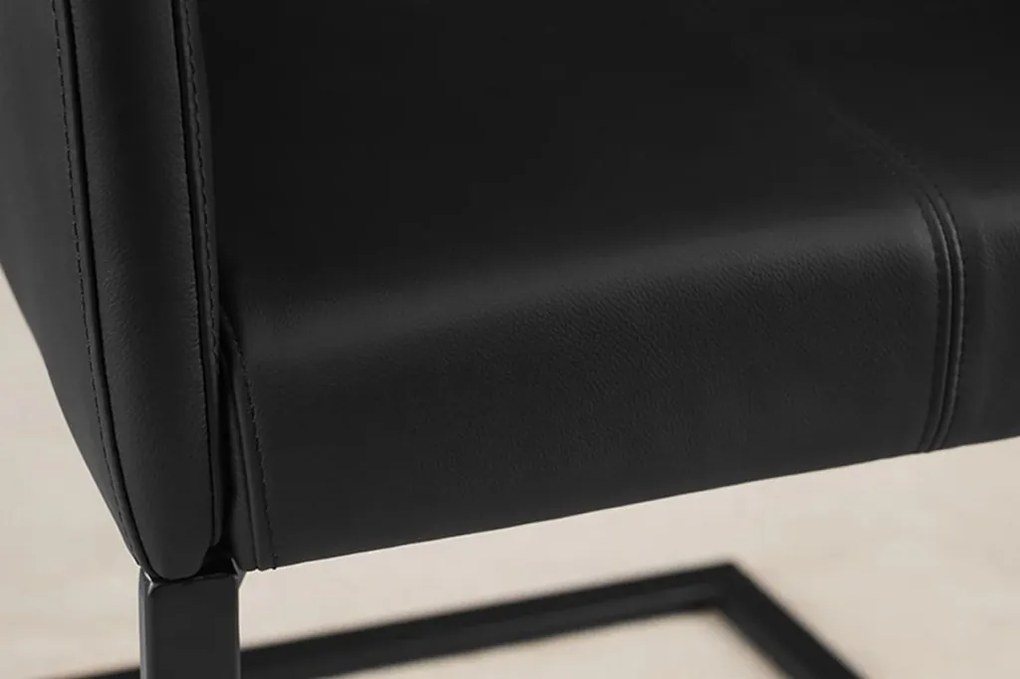 Scaun cu brate, Metal, Piele Naturala, Negru, SAMSON A-45176 VC