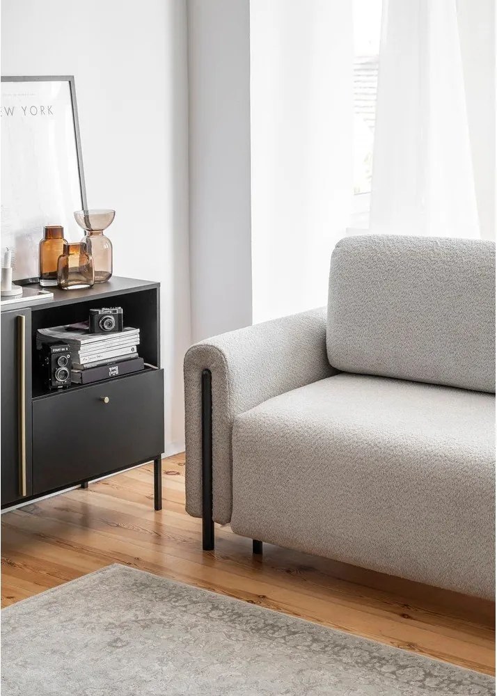 Canapea gri deschis extensibilă/cu spațiu de depozitare cu tapițerie din țesătură bouclé 244 cm Arcadova – ELTAP