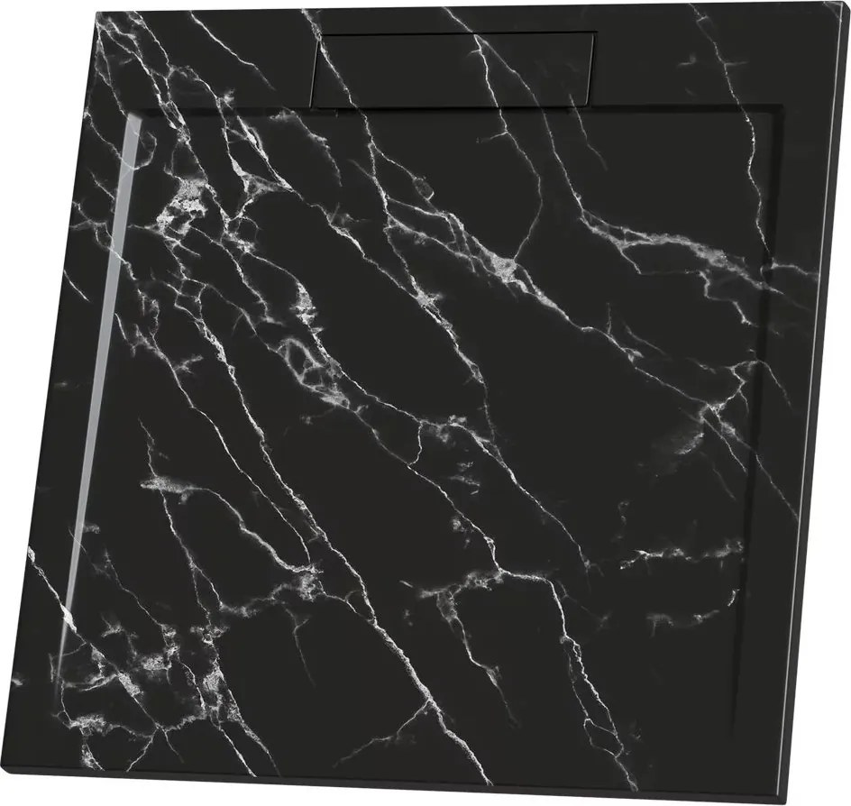 Cadita compozit pentru dus Inter Ceramic patrata 80x80 cm negru mat finisaj marmura