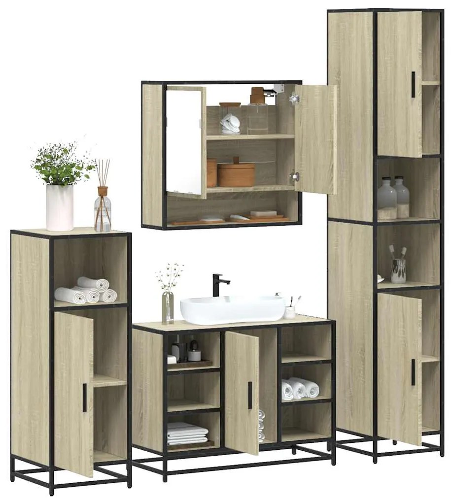 vidaXL Set de mobilier de baie din 4 piese din lemn de stejar Sonoma