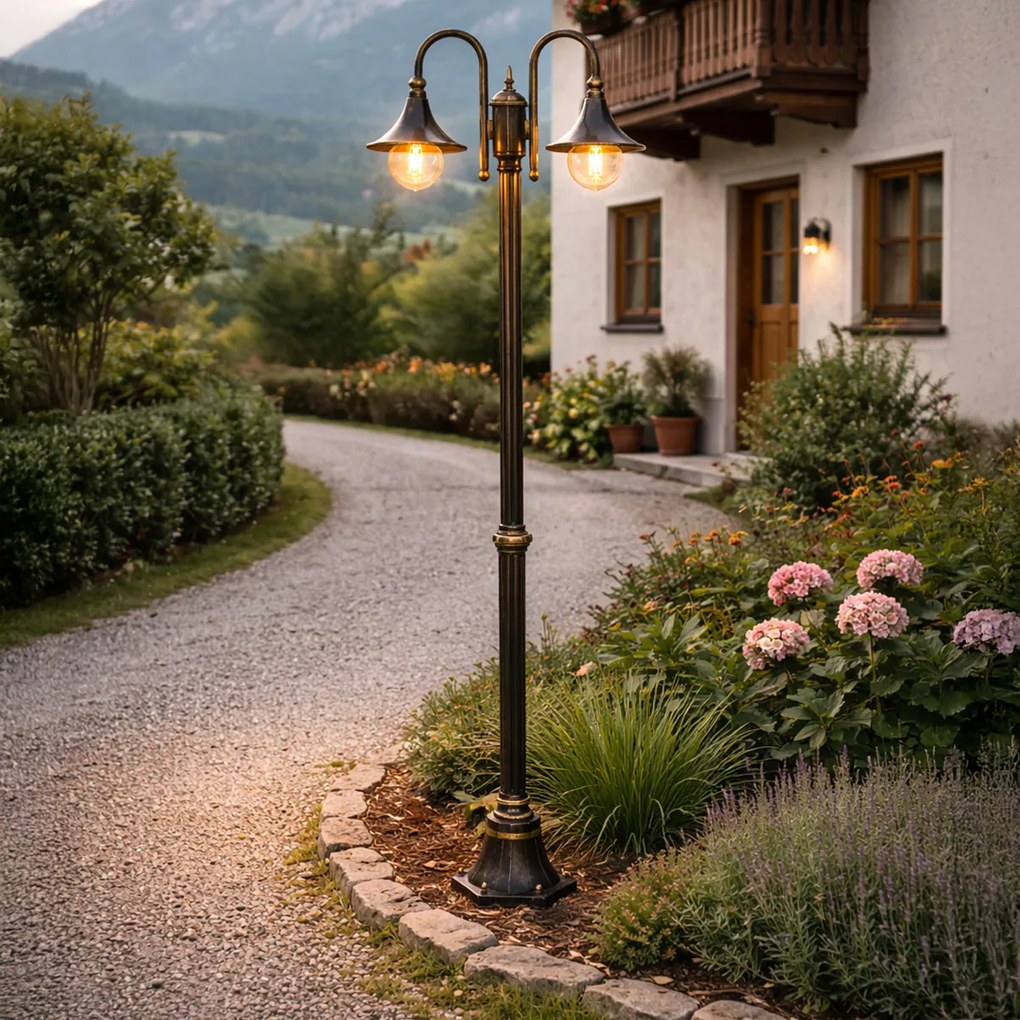 Felinar clasic de exterior negru cu auriu antic 200cm IP44 - Daphne