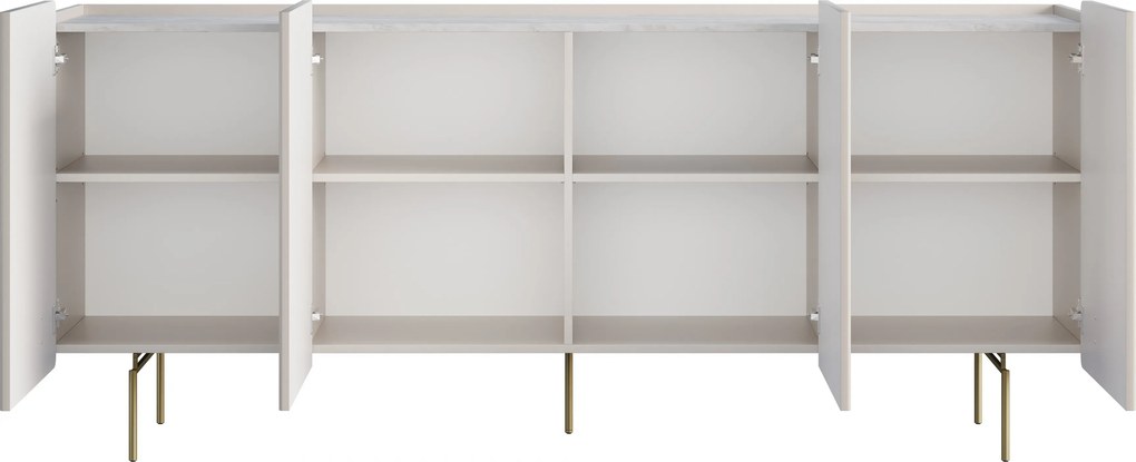 Comodă cu patru uși Malmi 200 cm - cashmere / crema bianca / picioare aurii