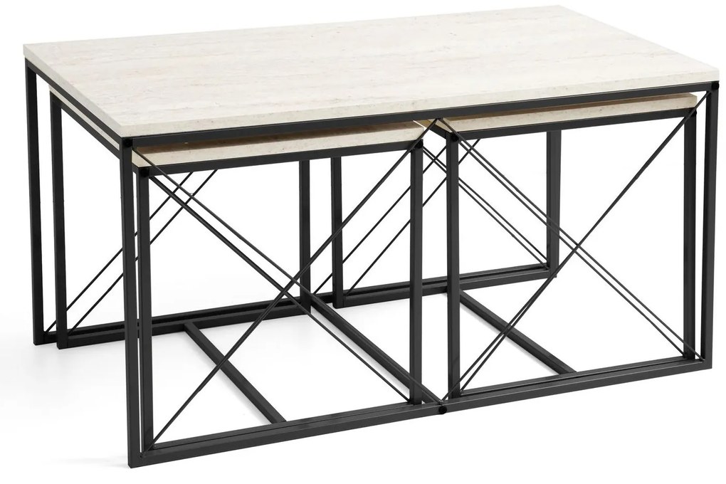 Set 3 măsuțe cafea Defenella (Marmură + negru). 1107088