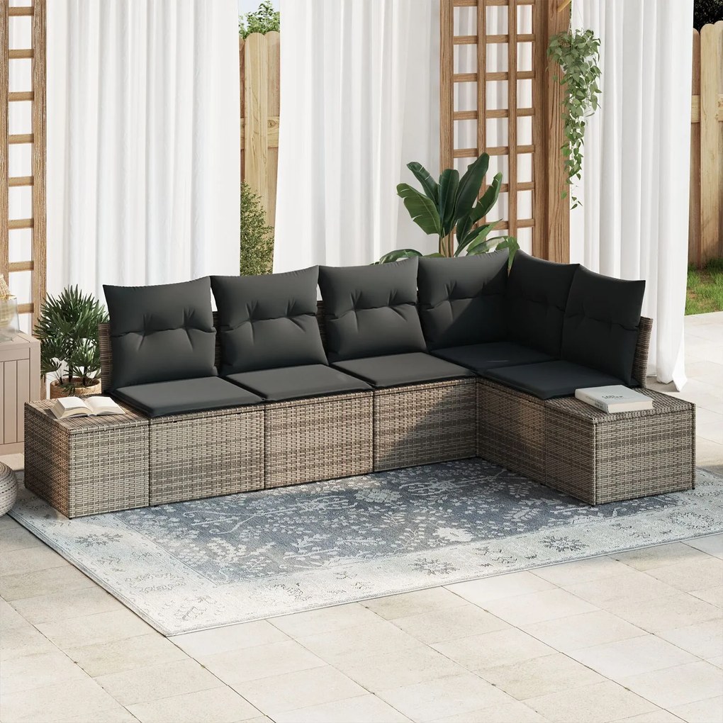 vidaXL Set de canapele pentru grădină 5 pcs Gri Rattan poli