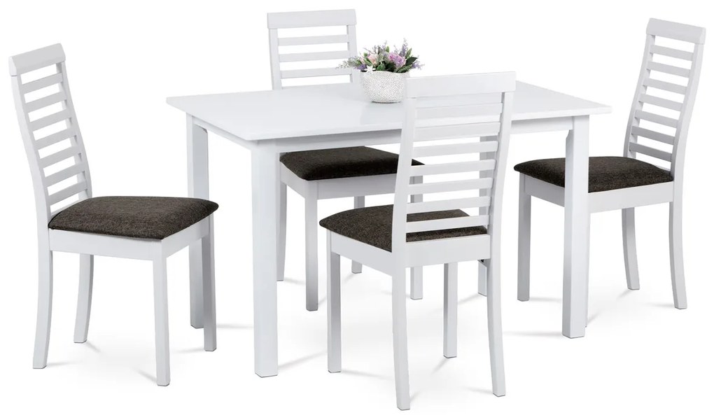 Set de masă din lemn masiv de fag, 5 piese, alb