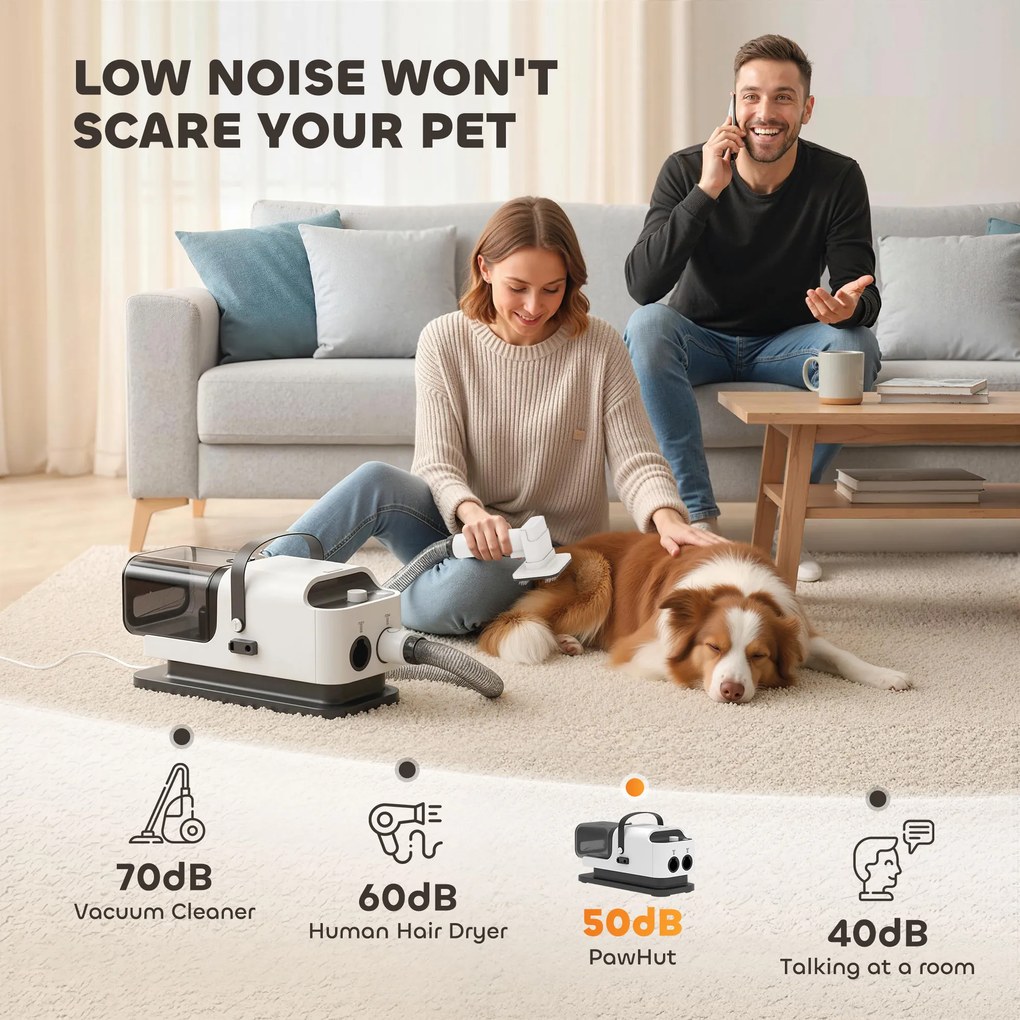 PawHut Uscător pentru câini Blower 5-în-1 600W Uscător pentru animale cu viteză reglabilă a aerului și temperaturi 37,6x17,5x18,5 cm Alb | Aosom Romania