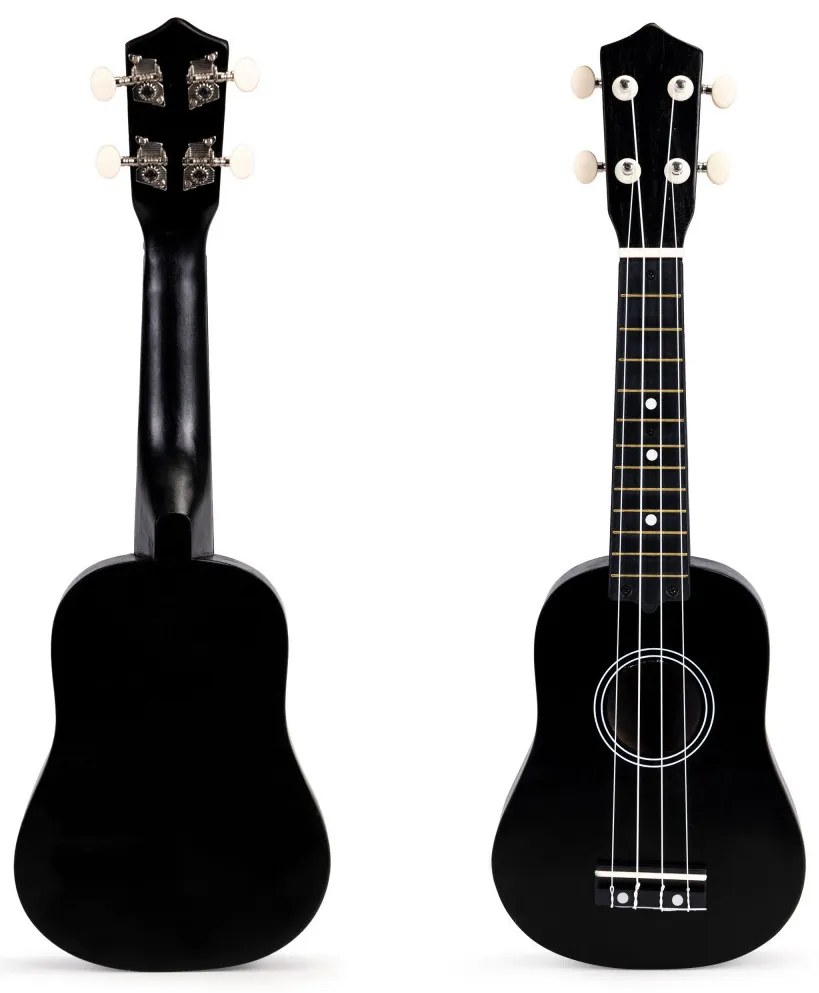 Chitară Ukulele din lemn pentru copii, 4 corzi din nailon negru