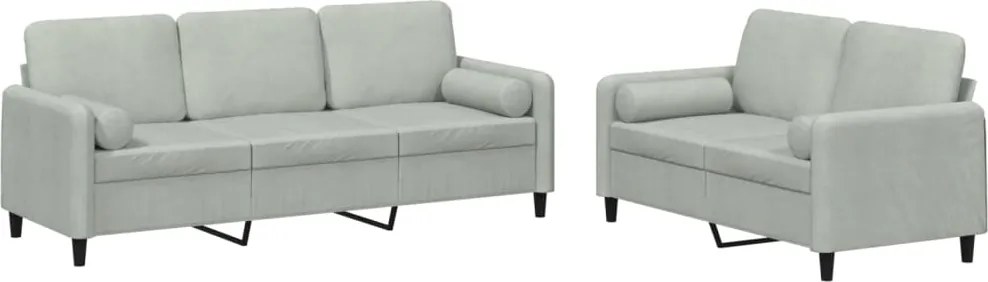 vidaXL Set canapea cu perne, 2 piese, gri deschis, catifea