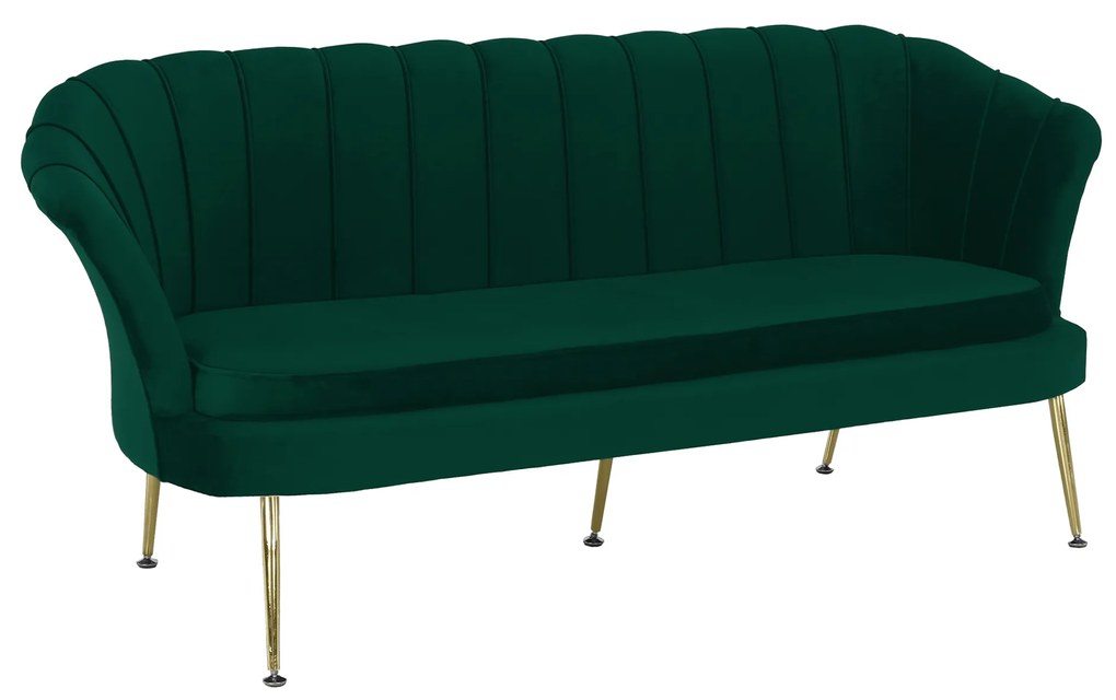 Canapea de lux, 3 locuri, ţesătură de catifea smarald/crom auriu, stil Art-deco, NOBLIN NEW