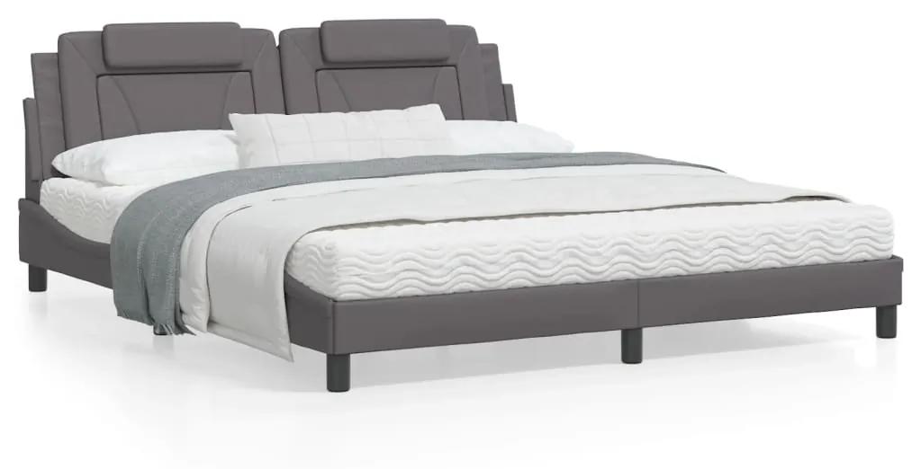 3208113 vidaXL Cadru de pat cu tăblie, gri, 180x200 cm, piele ecologică