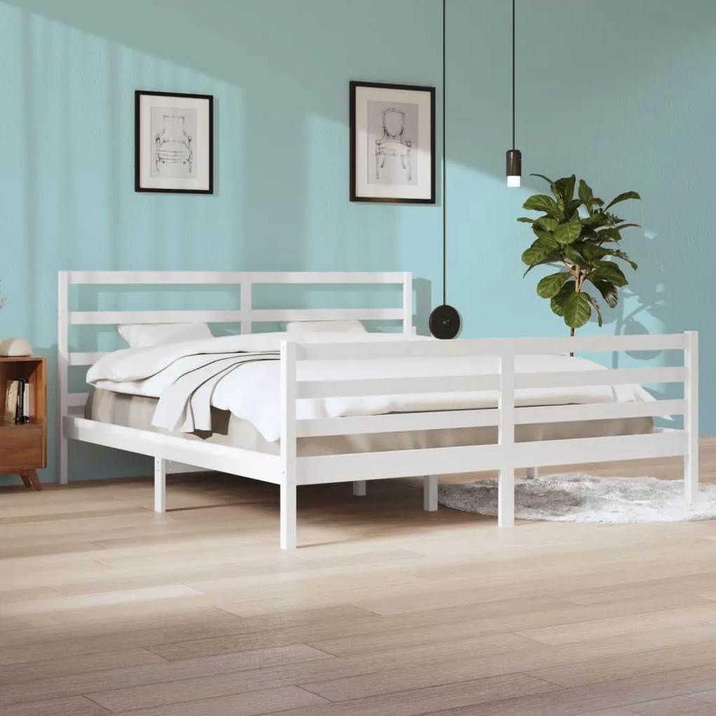 3105027 vidaXL Cadru de pat, alb, 200x200 cm, lemn masiv de pin